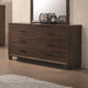 Transitional Six Drawer Dresser, Medium Warm Brown.