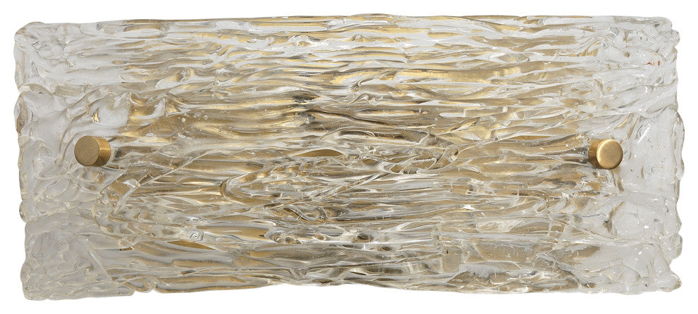Swan Curved Glass Sconce, Small, Clear Textured Glass and Antique Brass Metal