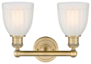 Brookfield 2-Light 15" Bath Vanity Light, Brushed Brass Finish, White Shade