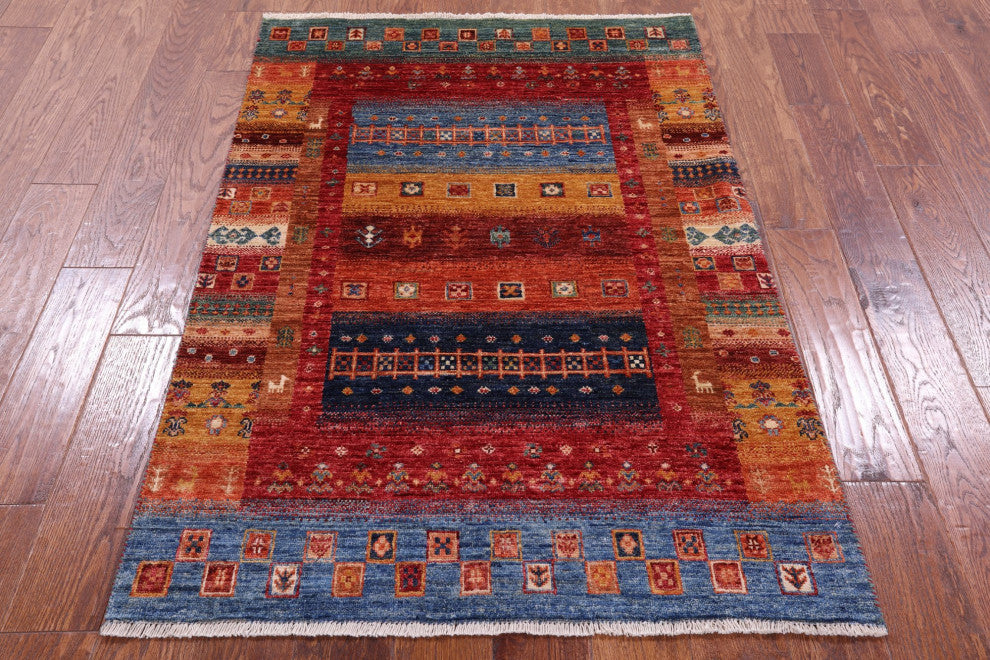 3' 4" X 4' 10" Tribal Persian Gabbeh Hand Knotted Rug Q10730