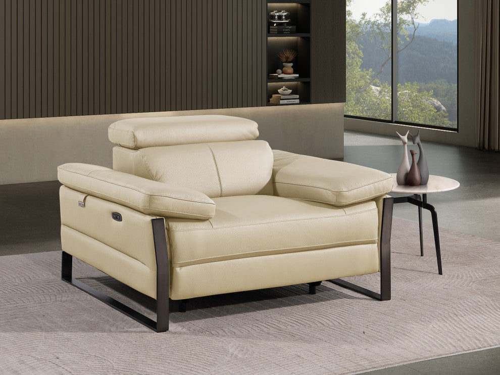 Antonio Italian Leather Power Reclining Arm Chair, Beige