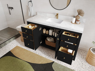 Chicago 60" Single Sink Bathroom Vanity, Black 2" Empira Quartz
