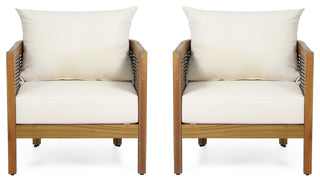 Alden Outdoor Acacia Wood Club Chairs with Cushions, Set of 2, Teak + Beige