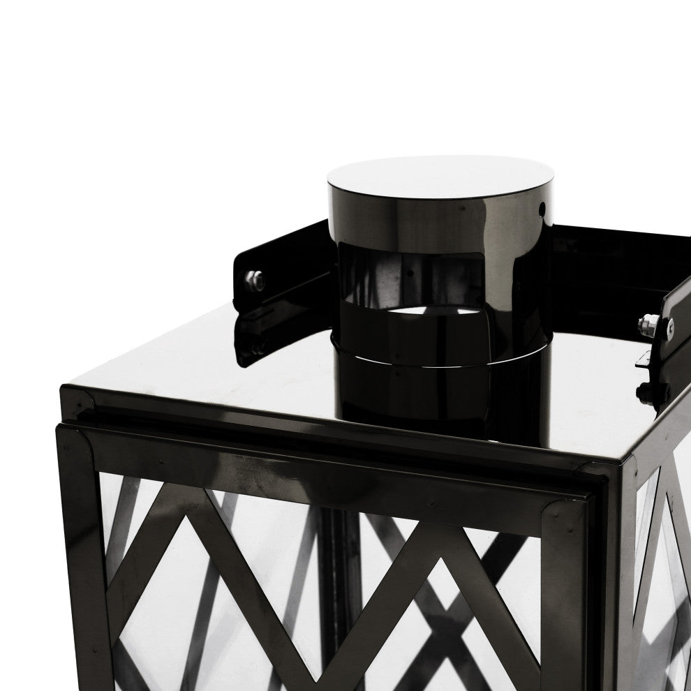 Cecil Outdoor 14" Modern Stainless Steel Lantern, Black
