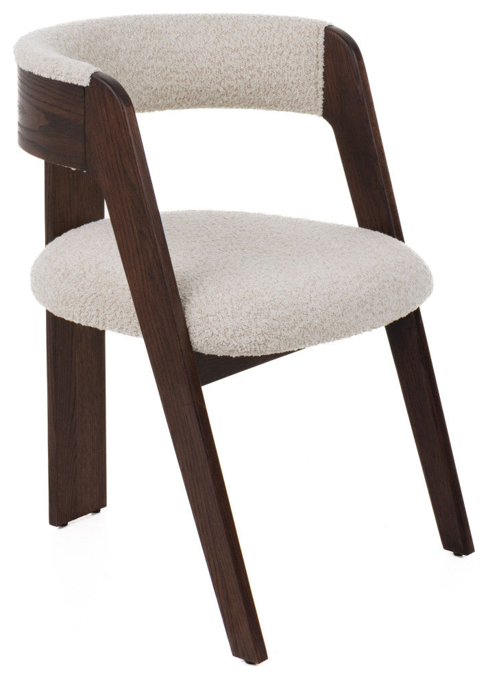 Modrest Washington Modern Cream Fabric + Brown Oak Dining Chair, Set of 2