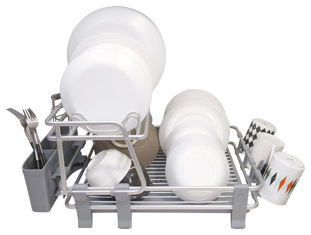Aluminum 2-Tier Dish Drying Rack With Cutlery Holder