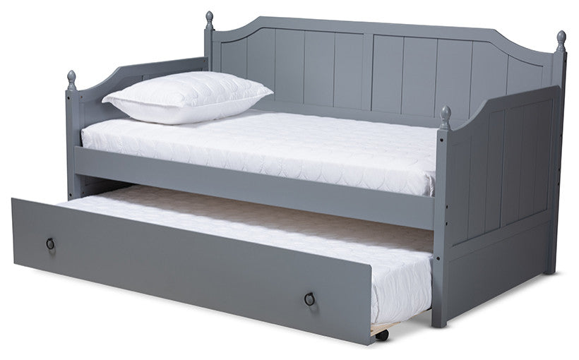 Millie Cottage Farmhouse Grayed Wood Twin Size Daybed With Trundle