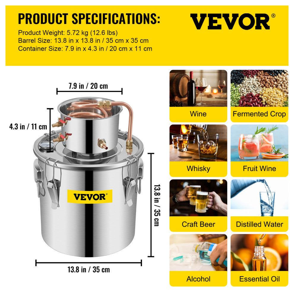 Alcohol Still Water Alcohol Distiller Copper Tube With Circulating Pump, 8 Gallon