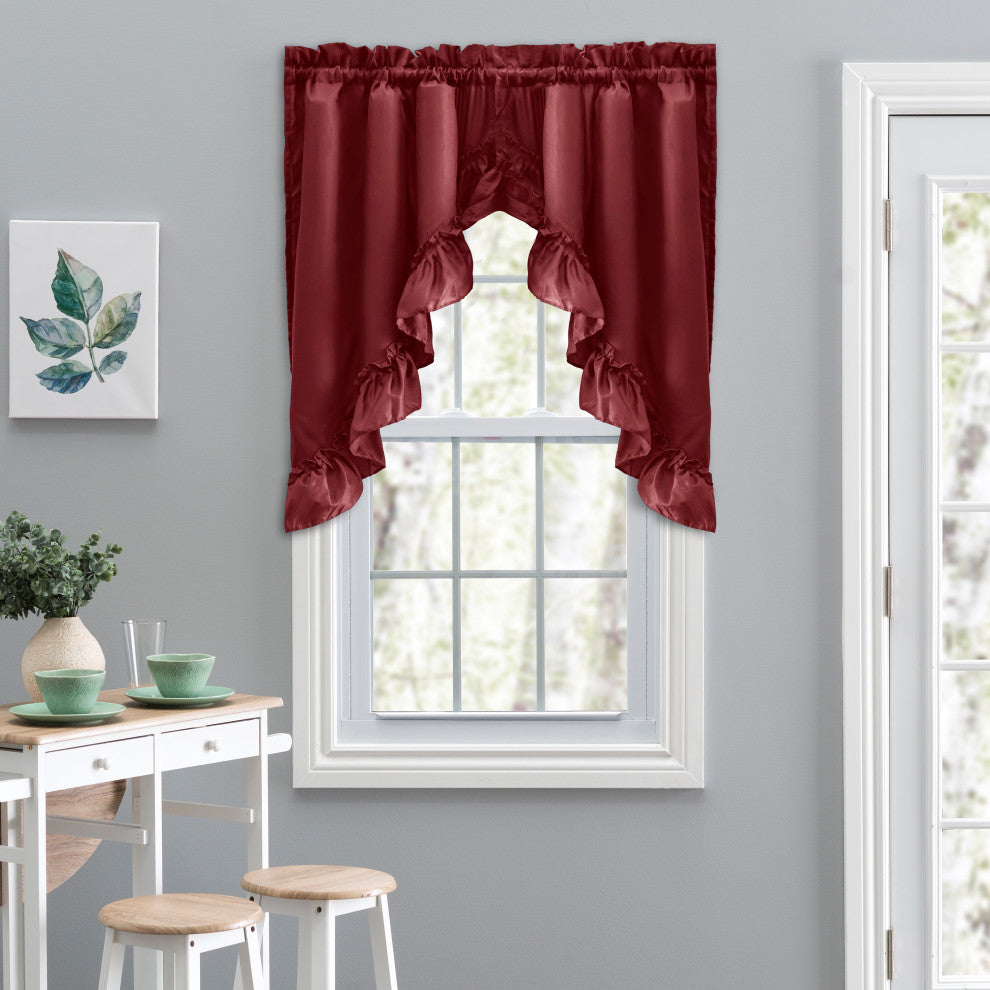 Ellis Curtain Stacey 60"x38" Ruffled Swag Curtain, Merlot