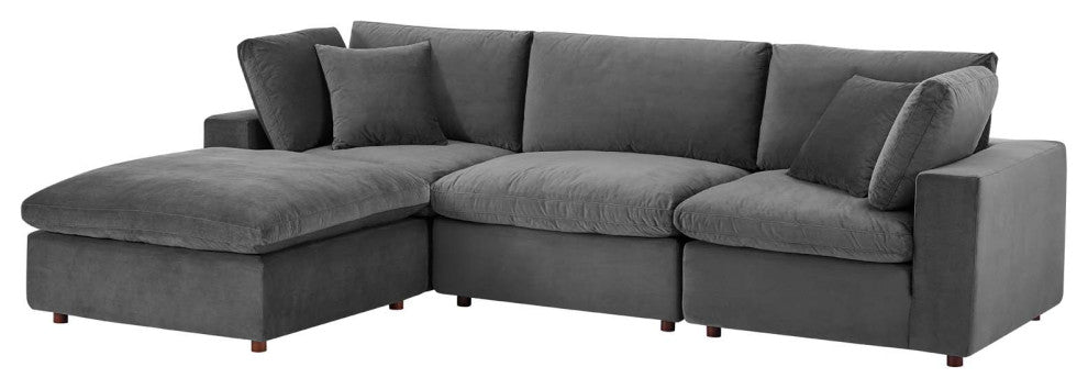 Sectional Sofa Set, Velvet, Gray, Modern, Living Lounge Hotel Hospitality