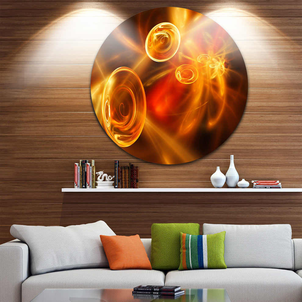 Yellow Fractal Desktop Wallpaper, Abstract Disc Metal Wall Art, 11"