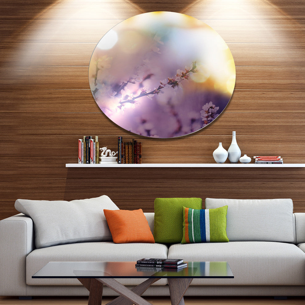 Flowers Of Cherry In Spring Garden, Floral Disc Metal Artwork, 36"