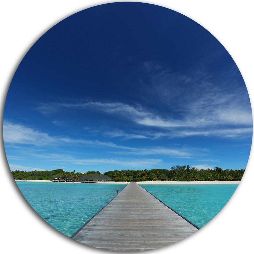Infinite Sea Pier, Seascape Photo Round Metal Wall Art, 11"