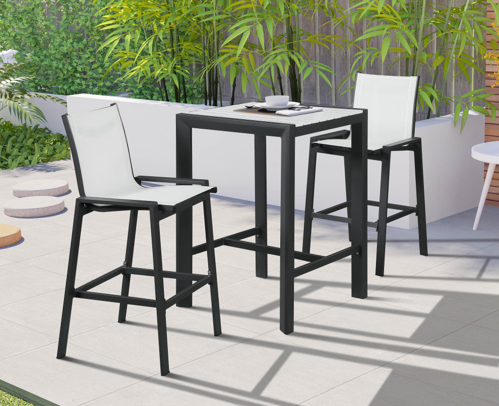 Nizuc Mesh Water Resistant Patio Aluminum Barstool (Set of 2), White, Gray Frame