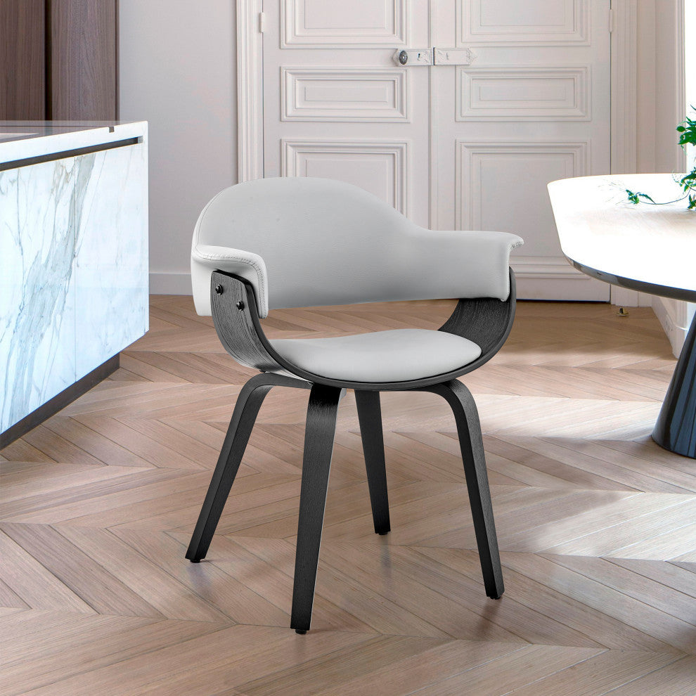 Adalyn Faux Leather and Wood Dining Room Accent Chair, Gray and Black