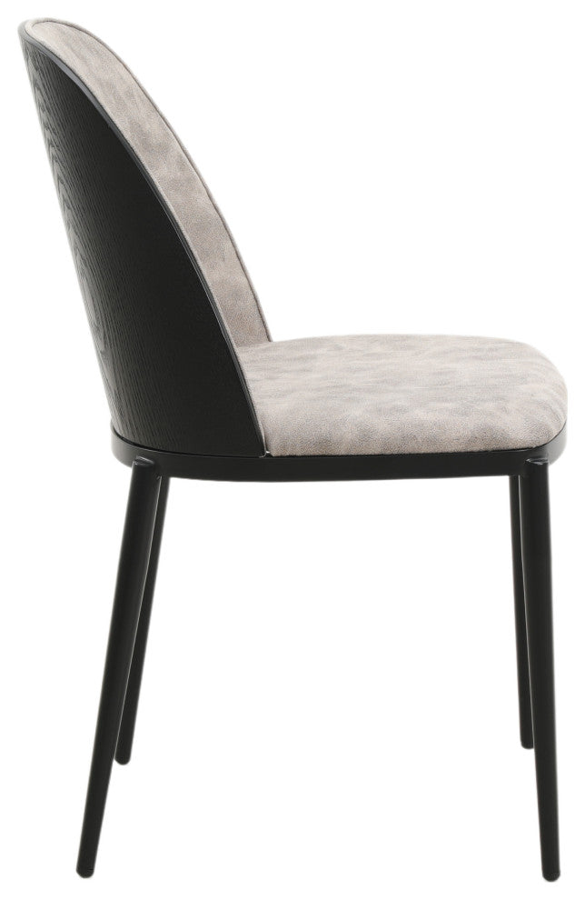 LeisureMod Tule Dining Side Chair With Upholstered Seat and Steel Frame, Black/Charcoal