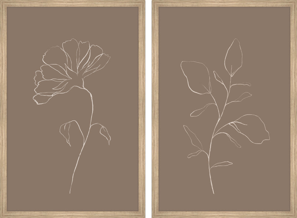 Leaves and Flower Diptych, 2-Piece Set, 12x18 Panels