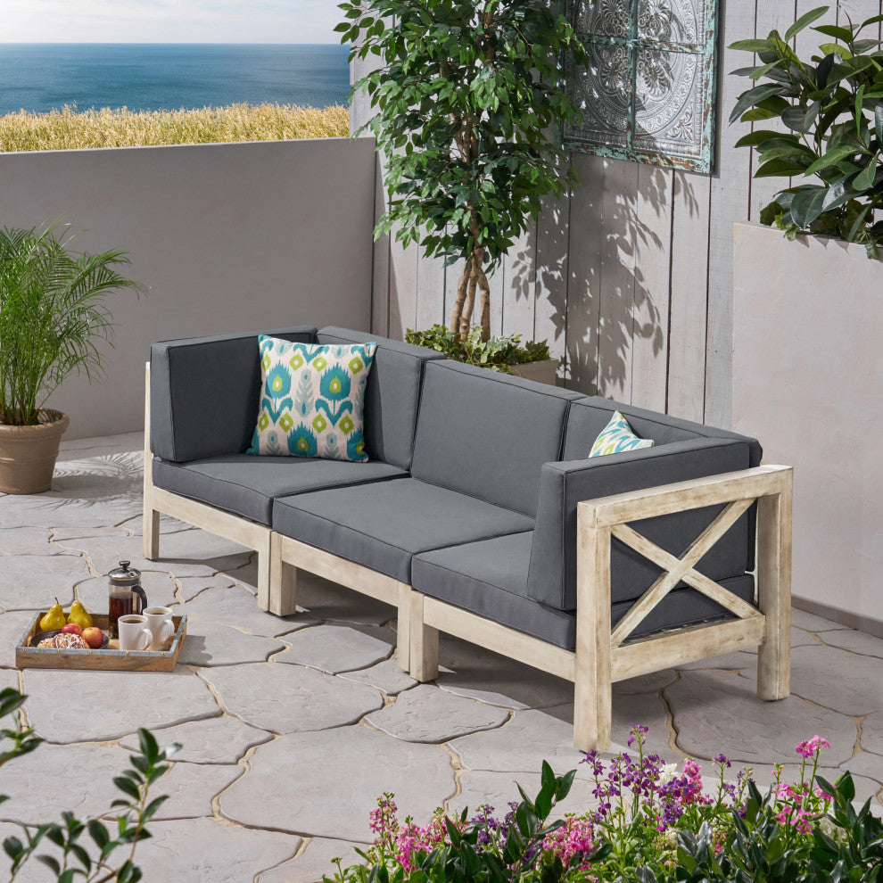 Andy Outdoor Modular Acacia Wood Sofa With Cushions