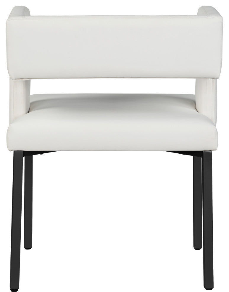 The Caleb Dining Chair, White and Matte Black, Faux Leather and Iron, Set of 2