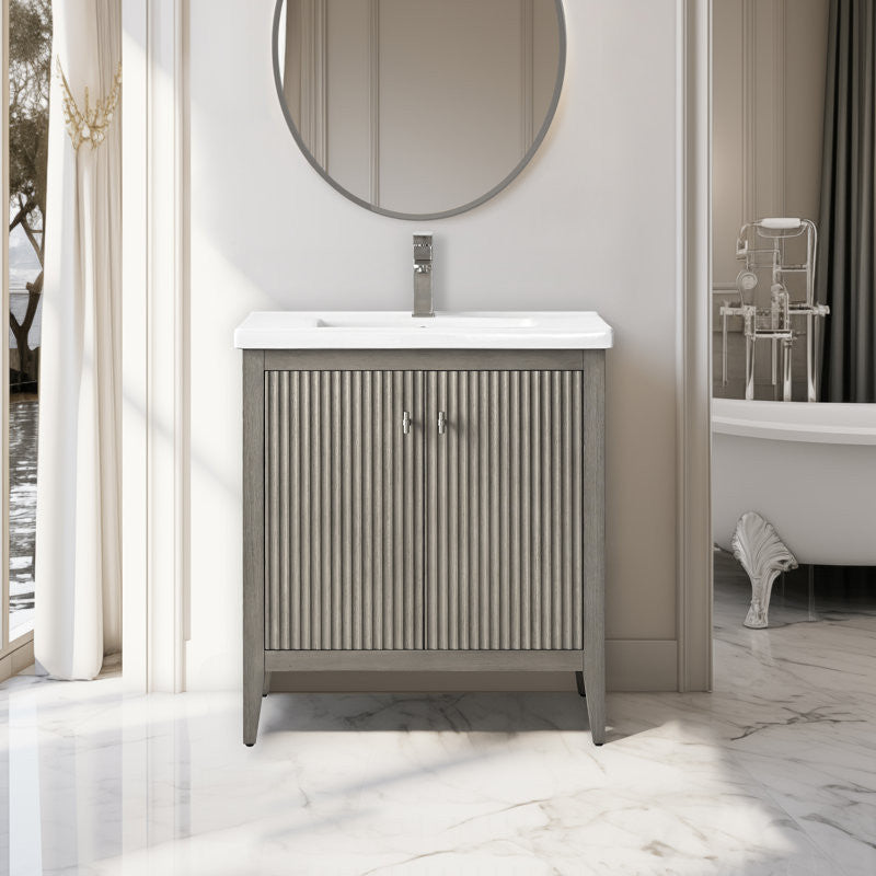 Vanity Art Freestanding Vanity, Driftwood Gray, 30", Single Sink, Brushed Nickel
