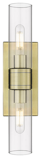 Ballston Urban 2 Light 8" Bath Vanity Light, Antique Brass, Clear Glass