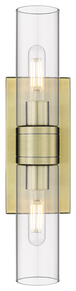 Ballston Urban 2 Light 8" Bath Vanity Light, Antique Brass, Clear Glass