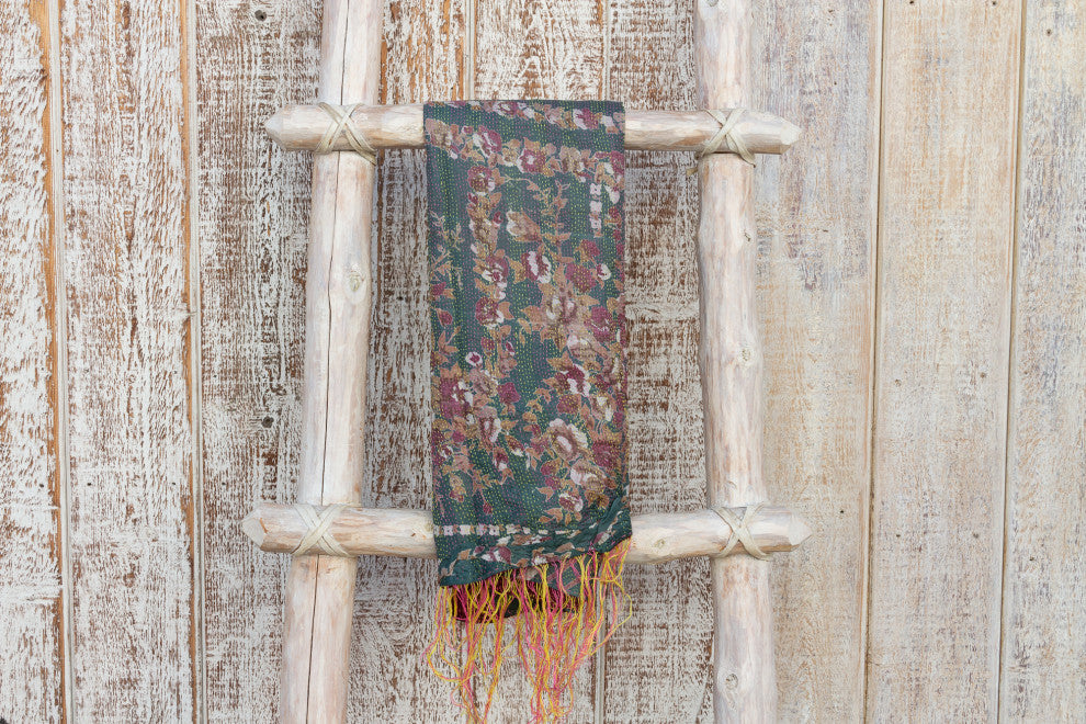 Maroon and Teal Silk Kantha Throw