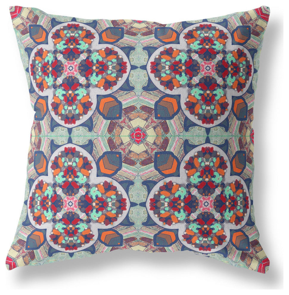 16" Green Orange Cloverleaf Boho Suede Throw Pillow