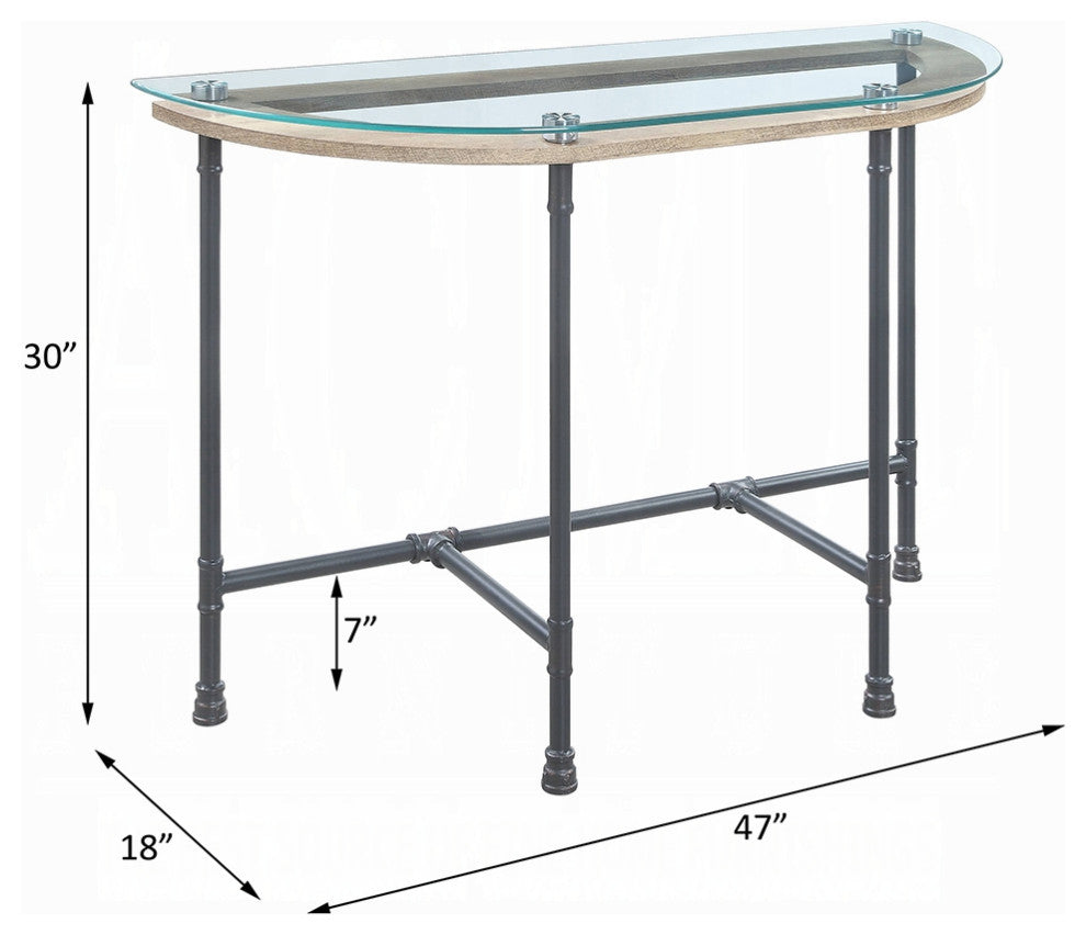 Brantley Sofa Table, Clear Glass and Sandy Gray Finish