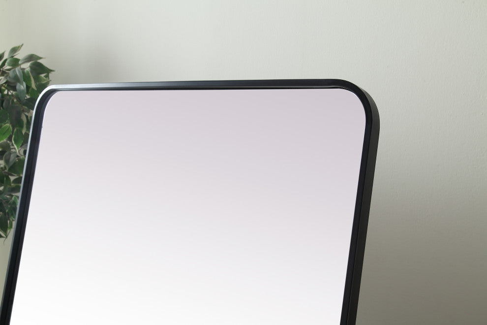 Soft Corner Metal Rectangle Full Length Mirror 30X60 Inch, Black