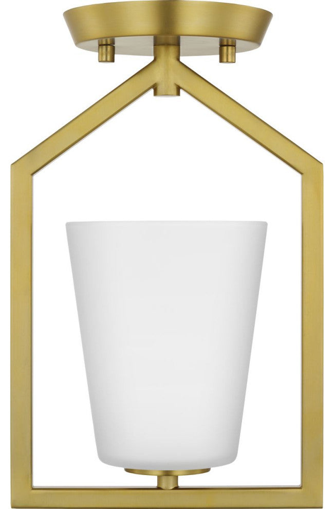Vertex Collection One-Light Brushed Gold Etched White Semi-Flush Mount Light
