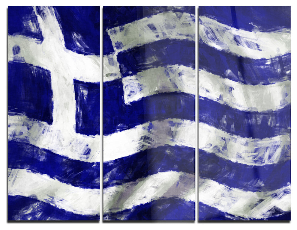 "Flag of Greece" Glossy Metal Wall Art, 3 Panels, 36"x28"