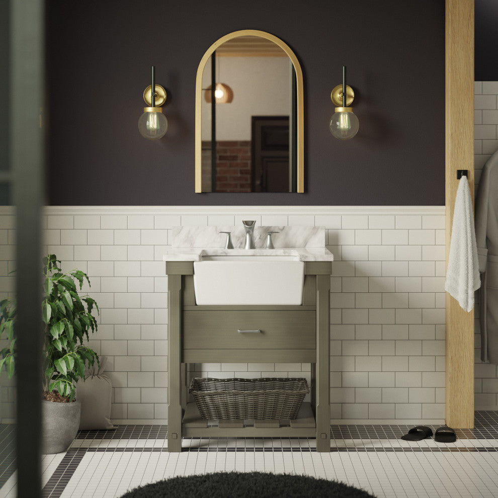 Charlotte 30" Bathroom Vanity, Weathered Gray, Carrara Marble