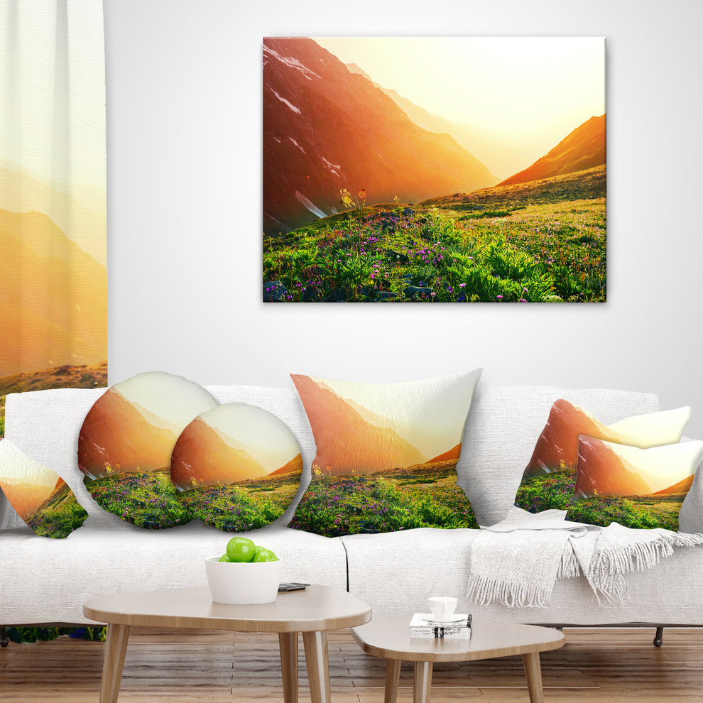 Beautiful Meadow On Sunny Day Landscape Printed Throw Pillow, 18"x18"
