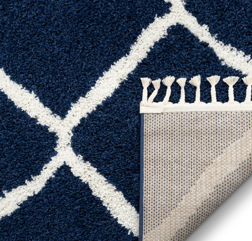 Well Woven Cabana Moroccan Trellis Shag Celosia 5'3"x7'3" Blue Area Rug