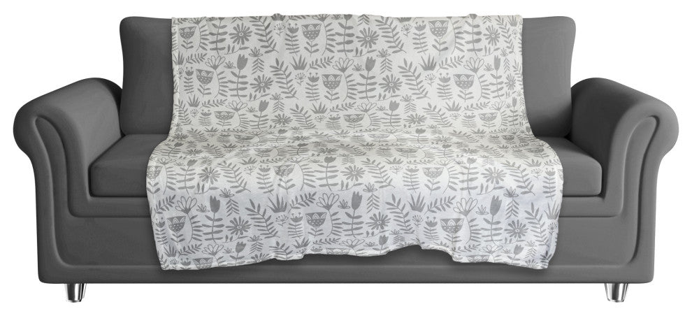 Mod Gray Florals 50x60 Coral Fleece Blanket