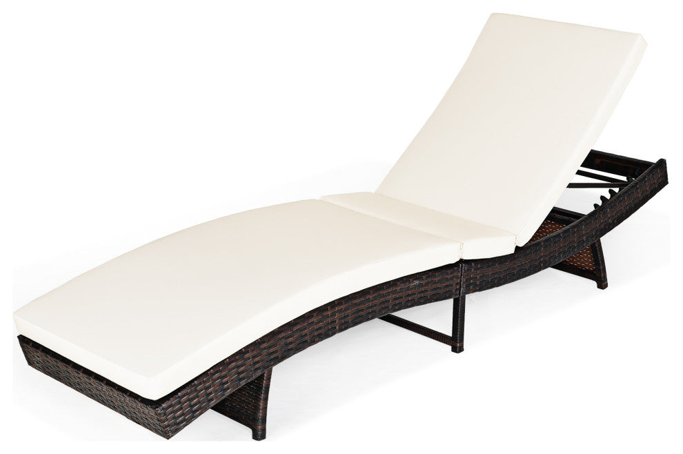 Costway Adjustable Pool Lounge Chair Outdoor Furniture PE Wicker W/Cushion