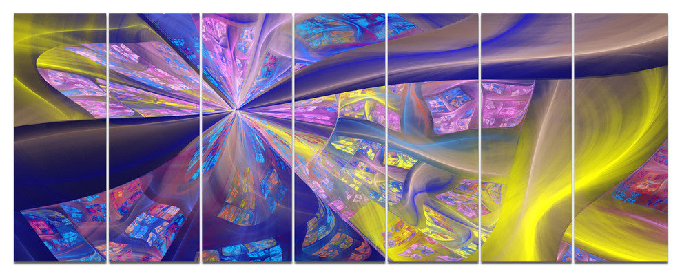 Purple Yellow Fractal Curves, Abstract Canvas Art Print, 83"x32", 7 Panels