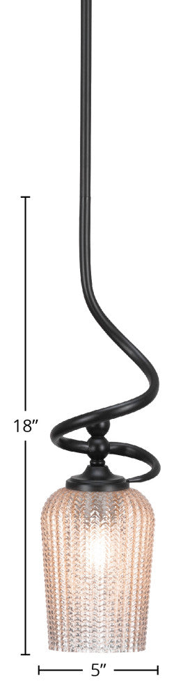 Capri Stem Mini Pendant In Matte Black Finish With 5" Silver Textured Glass