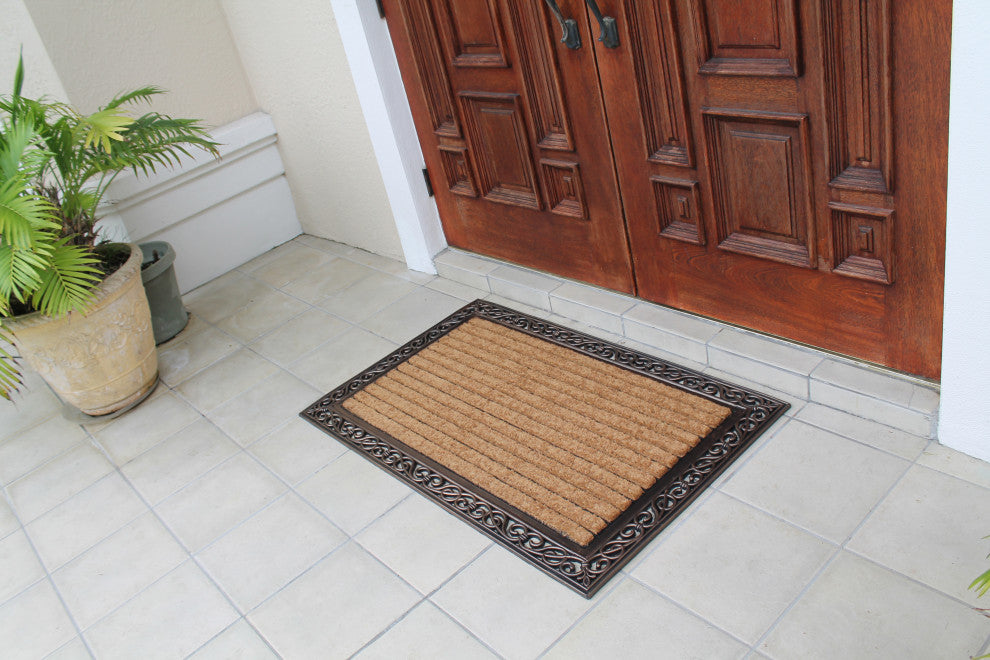 Rubber and Coir Molded Large Double Door Mat, Copper Finish, 30"X48"