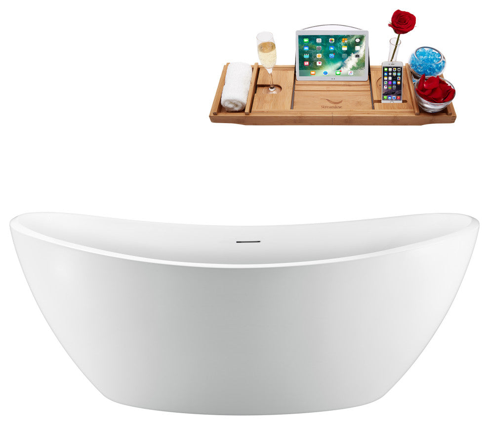 63'' Streamline N951ORB Freestanding Tub, Tray, Internal Drain, Pop-Up: Black