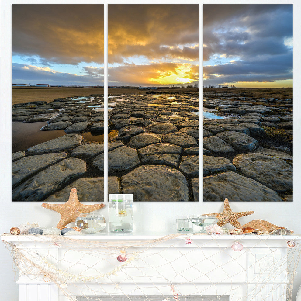 "Kirkjugolf Church Floor at Sunrise" Metal Wall Art, 3 Panels, 36"x28"