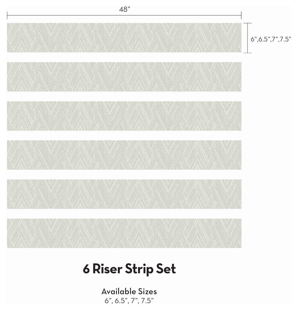 Woven Look Mixed Chevron Peel and Stick Stair Riser Strips, Sage, 48"w X 6"h, 6 Pack
