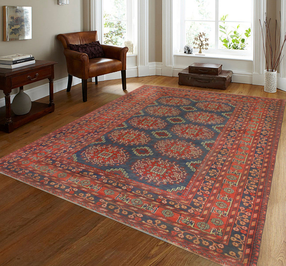 Semi-Antique Maxim Navy/Red Rug, 6'6x9'8