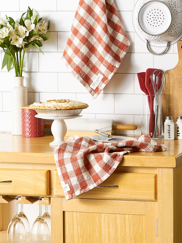 Ginger Checker Washed Waffle Dishtowel (Set of 2)
