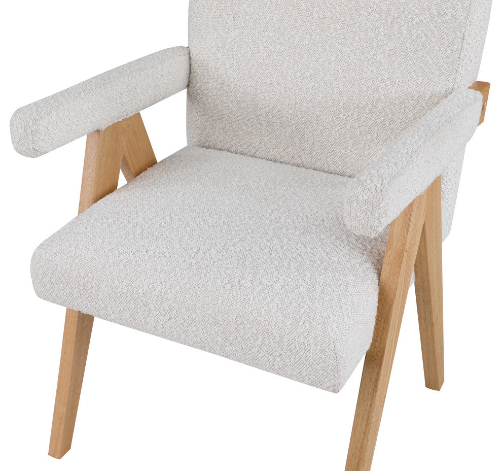 Woodloch Boucle Fabric Upholstered Accent Chair, Cream, Natural Finish