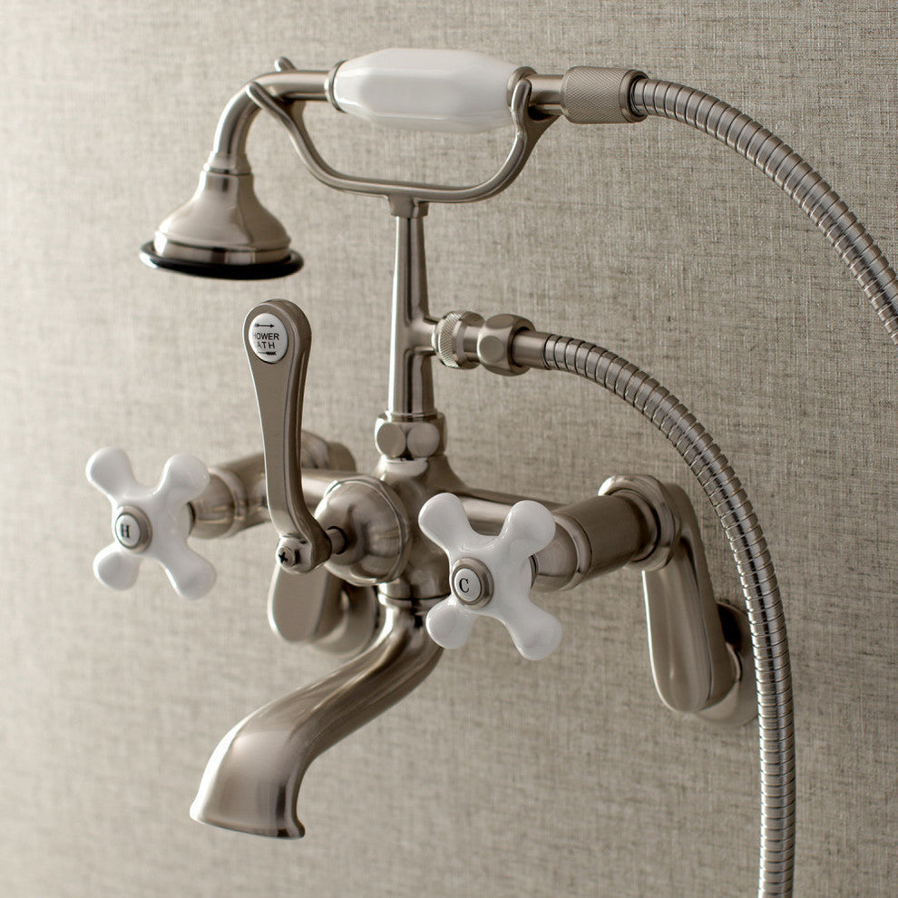 Kingston Brass Wall Mount Tub Faucet With Hand Shower, Brushed Nickel
