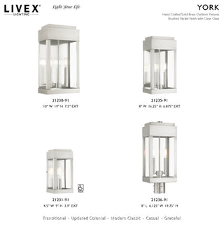 Livex Lighting 21238 York 2 Light 19" Tall Outdoor Wall Sconce - Brushed Nickel