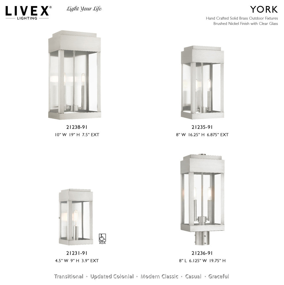 Livex Lighting 21238 York 2 Light 19" Tall Outdoor Wall Sconce - Brushed Nickel