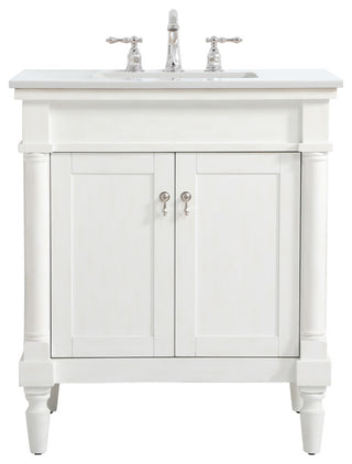 Home Living 30" Single Vanity, Antique White With Engineered Marble Top